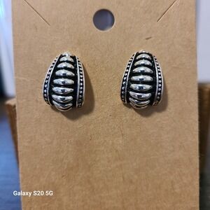 Vintage D'Orlan Silver Tone Ribbed Dome Stud‎ Earrings Womens Jewelry